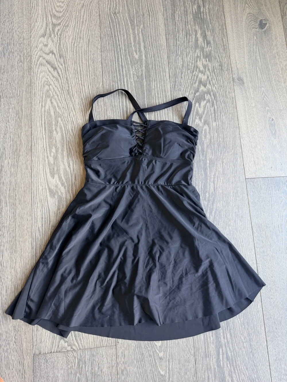 Torrid Crisscross Lattice Peplum Long Swim Dress in Black Size Medium